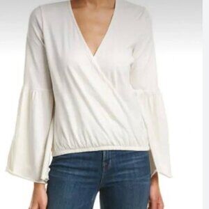 Chaser Cream Bell Sleeve Faux Wrap Front Top Size Small